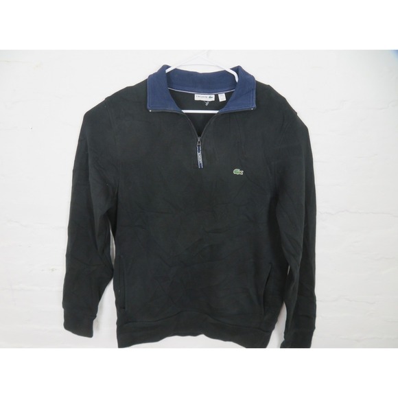 Lacoste Sweater Men Extra Large Black Quarter Zip Pullover Blue Collar Croc Logo
